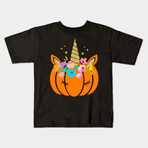 Funny Unicorn Pumpkin Halloween T-shirt Tee Gift Kids T-Shirt by Nulian Sanchez